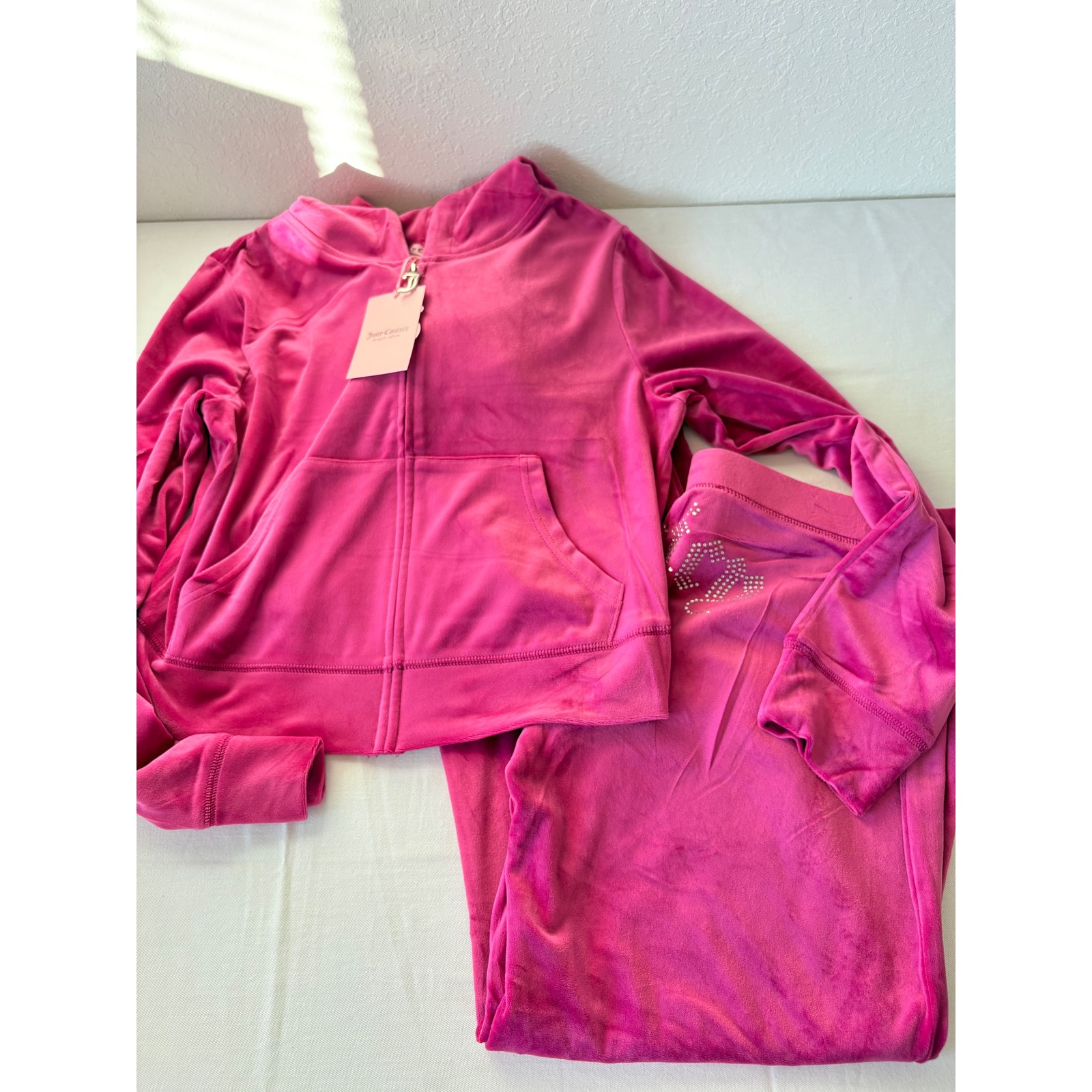 Juicy Couture Velour Tracksuit Set Pink Festival Fuchsia Rhinestone Logo Large